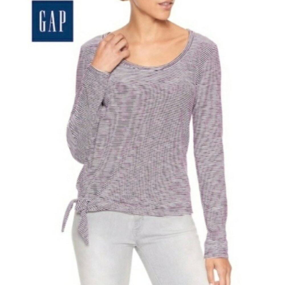 GAP Striped Easy Tee Side Tie 100% Cotton Blouse Size M